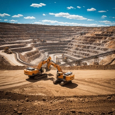 Advanced heavy machinery operating in a gold mine