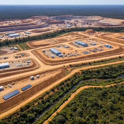 Modern gold mining operation with sustainable practices in Western Australia, with clean technology and minimal environmental impact