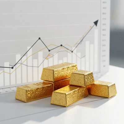 Modern financial chart showing growth with gold bars in the foreground