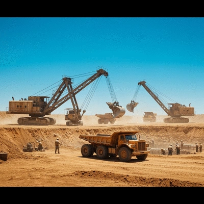 Modern gold mining operation in Australia with heavy machinery under a clear sky