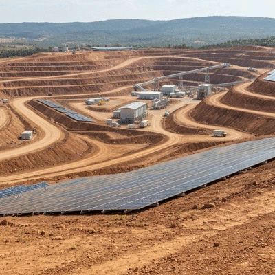 Modern gold mine with solar panels and water recycling systems