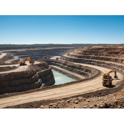 Modern gold mining operation in New South Wales with heavy machinery and a clear blue sky