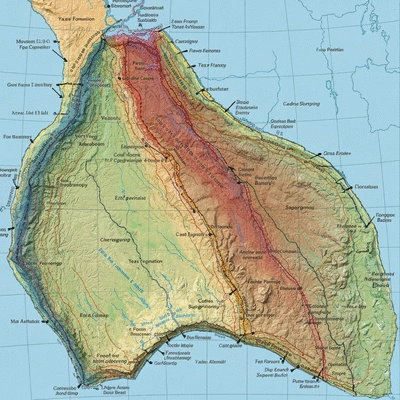 Detailed geological map of the Lachlan Fold Belt showing different rock formations and fault lines
